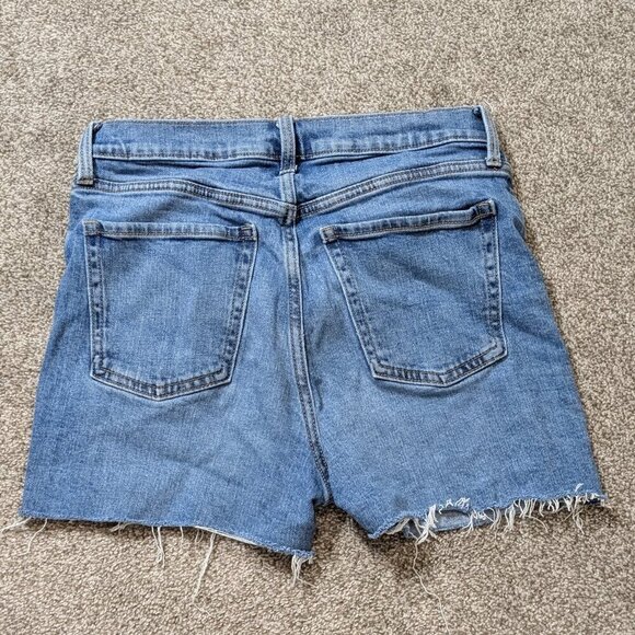 OLD NAVY Blue Denim Distressed High-Rise Button Fly Jean Shorts; Size 6 - Picture 2 of 4